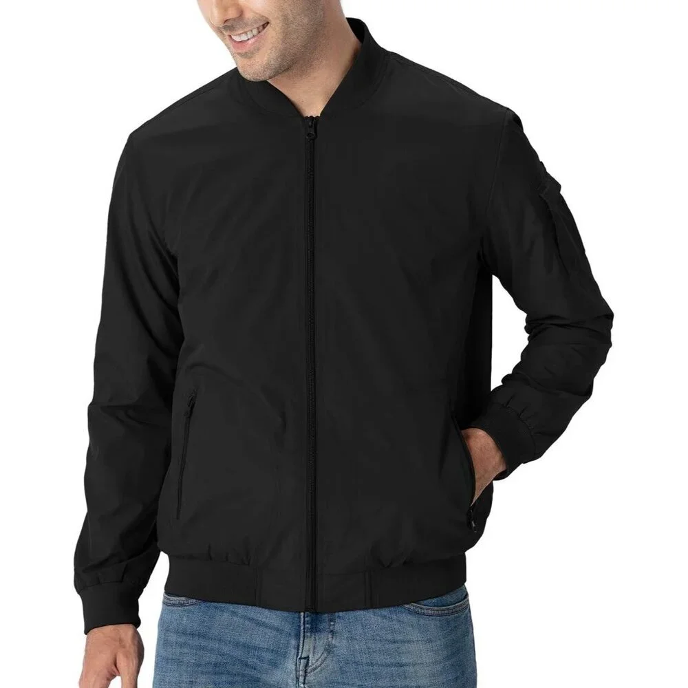 Men's Stylish Casual Lightweight A1-Black Golf Varsity Bomber Jackets Zip Up
